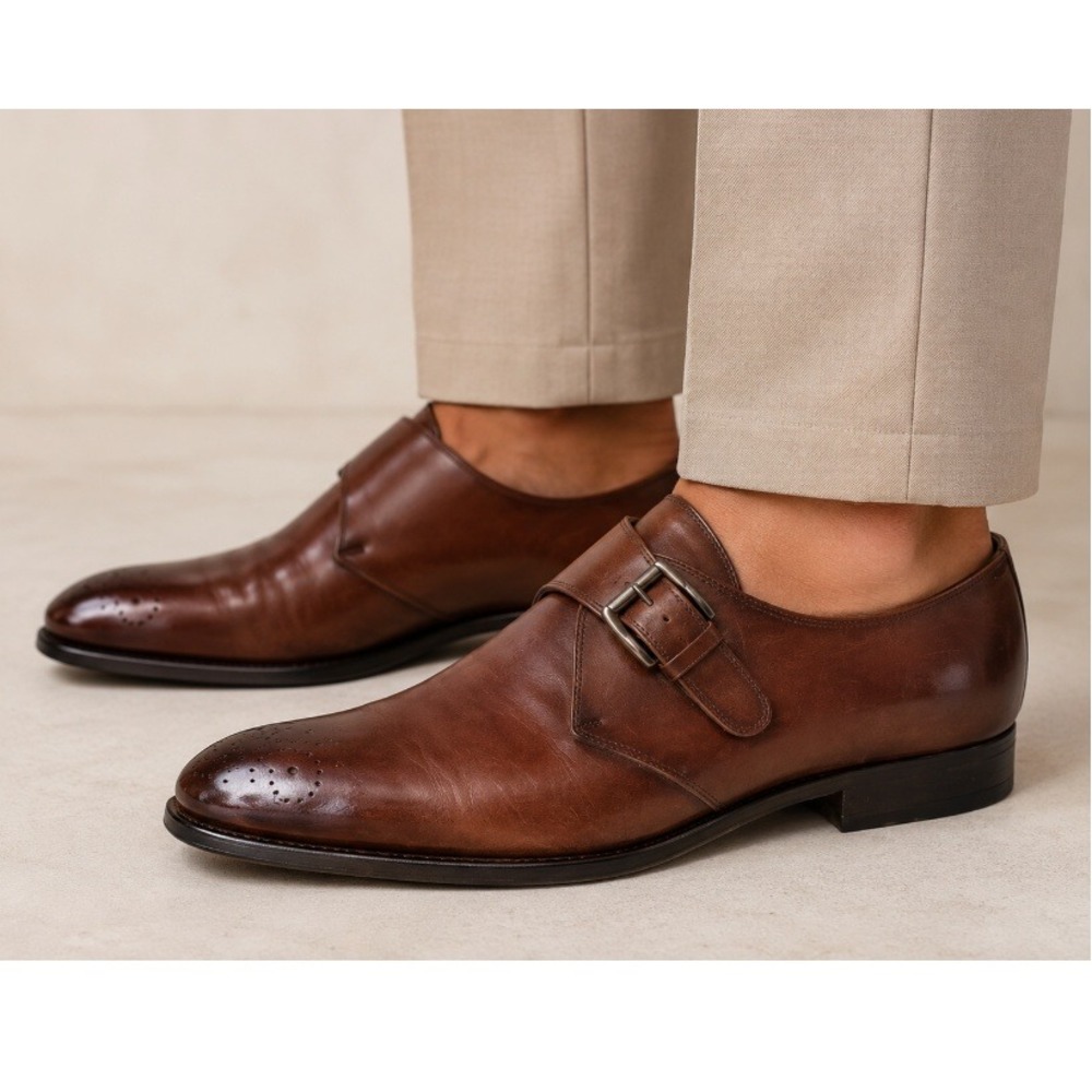 To Boot New York Adam Derrick Men's Brown Leather Single Monk Strap Shoe Size 10